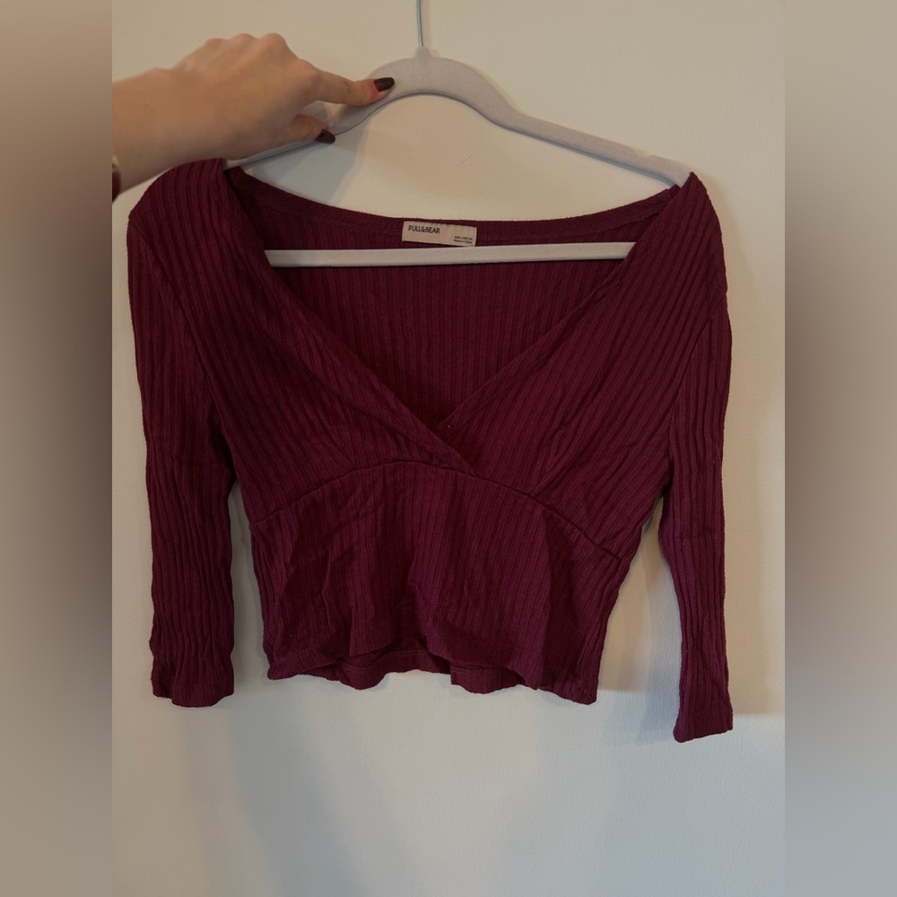 Pull&Bear Ribbed Burgundy Top